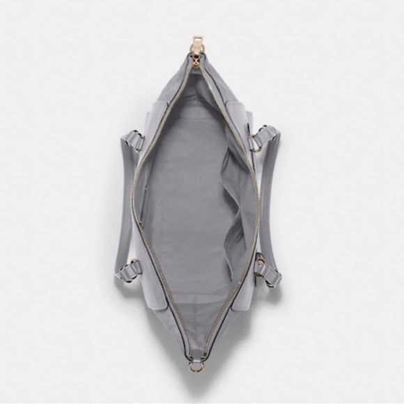 NWT 𝐂𝐎𝐀𝐂𝐇 Grey Leather & Suede Carryall shoulder & hand straps gold hardware - Picture 5 of 8